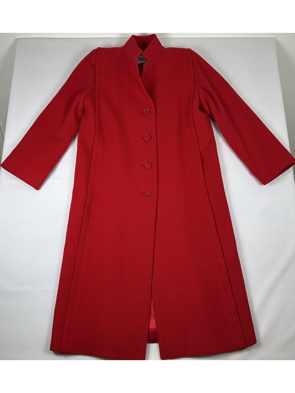 Vintage Neiman Marcus 100% Cashmere Red Coat Womens XS/S Long Stand Collar Coat